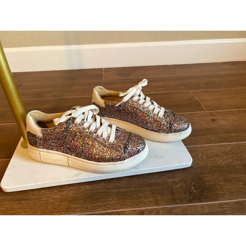 Kate Spade New York Lift Multi Color Glitter Platform Sneakers Womens 7B Glam
